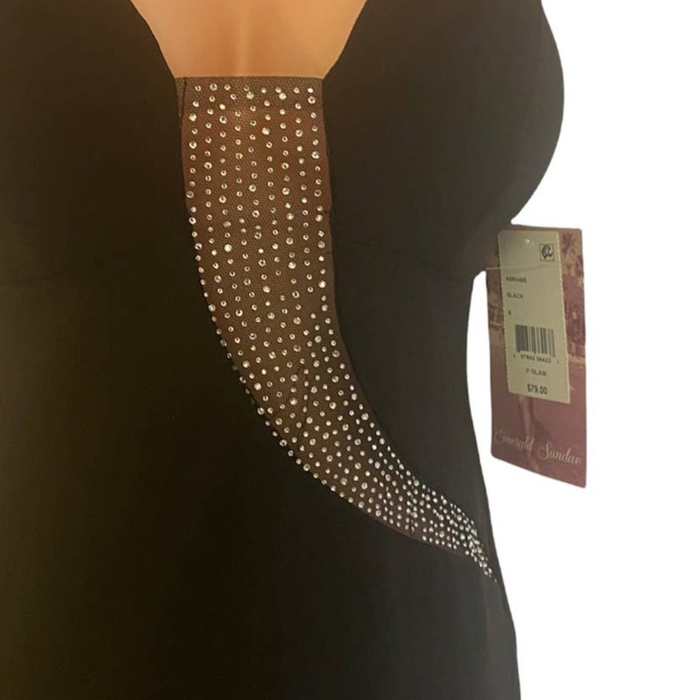 Rhinestone Jersey Knit Maxi EMERALD SUNDAE Black Prom Wedding Cocktail Dress - Picture 4 of 16